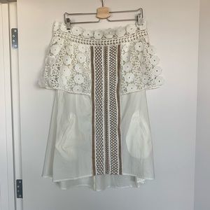 Self portrait shoulder less dress with lace design